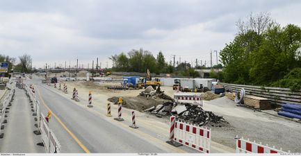 Baustelle Truderinger Straße im Mai 2016, im Hintergrund die neue Wendeschleife Steinhausen