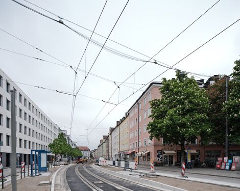 Im Frühjahr 2023 fanden Bauarbeiten am Trambahnhaltepunkt statt.