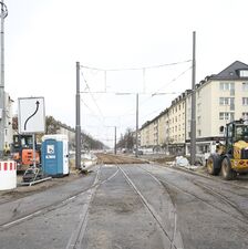 Blick vom Kreuzungspunkt Fürstenrieder Straße und der Haltestelle Ammerseestraße, mit dem Blick zurück gen Alt Laim. (01. Feb. 2026)