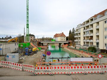 Bahnunterführung in Moosach an der Dachauer Straße, Bauzustand.