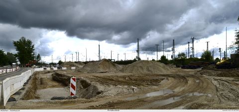 Bauarbeiten an der zukünftigen Wendeschleife; linker Hand geht es direkt zur Süddeutschen Zeitung.