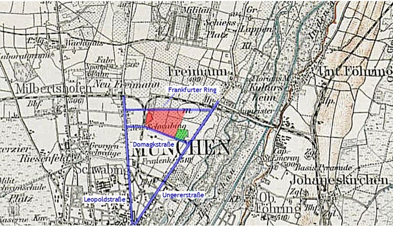 Datei:Historische Karte München von 1894 mit ungefährer Lage des Domagkparks.jpg
