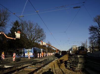 Baustelle Belgradstraße nahe der Abzweigung zur Parzivalstraße, Dezember 2023